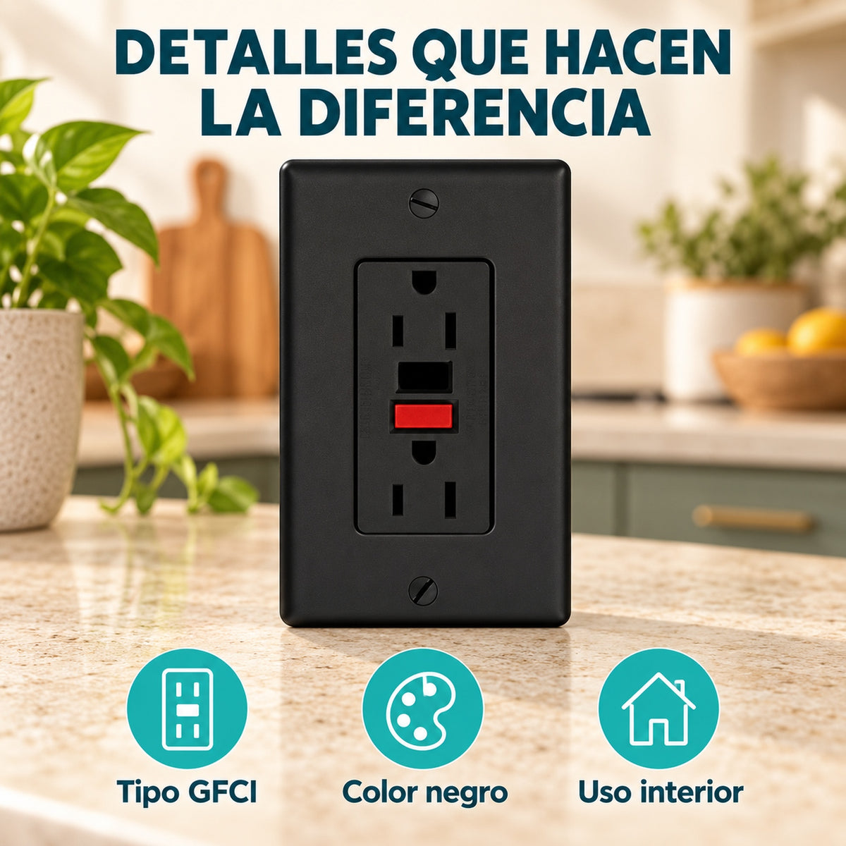 Toma Doble GFCI Negra Para Interior — características y detalles
