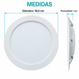 Panel LED Redondo Backlight 12 W De Empotrar De 16,5 cm — dimensiones del producto