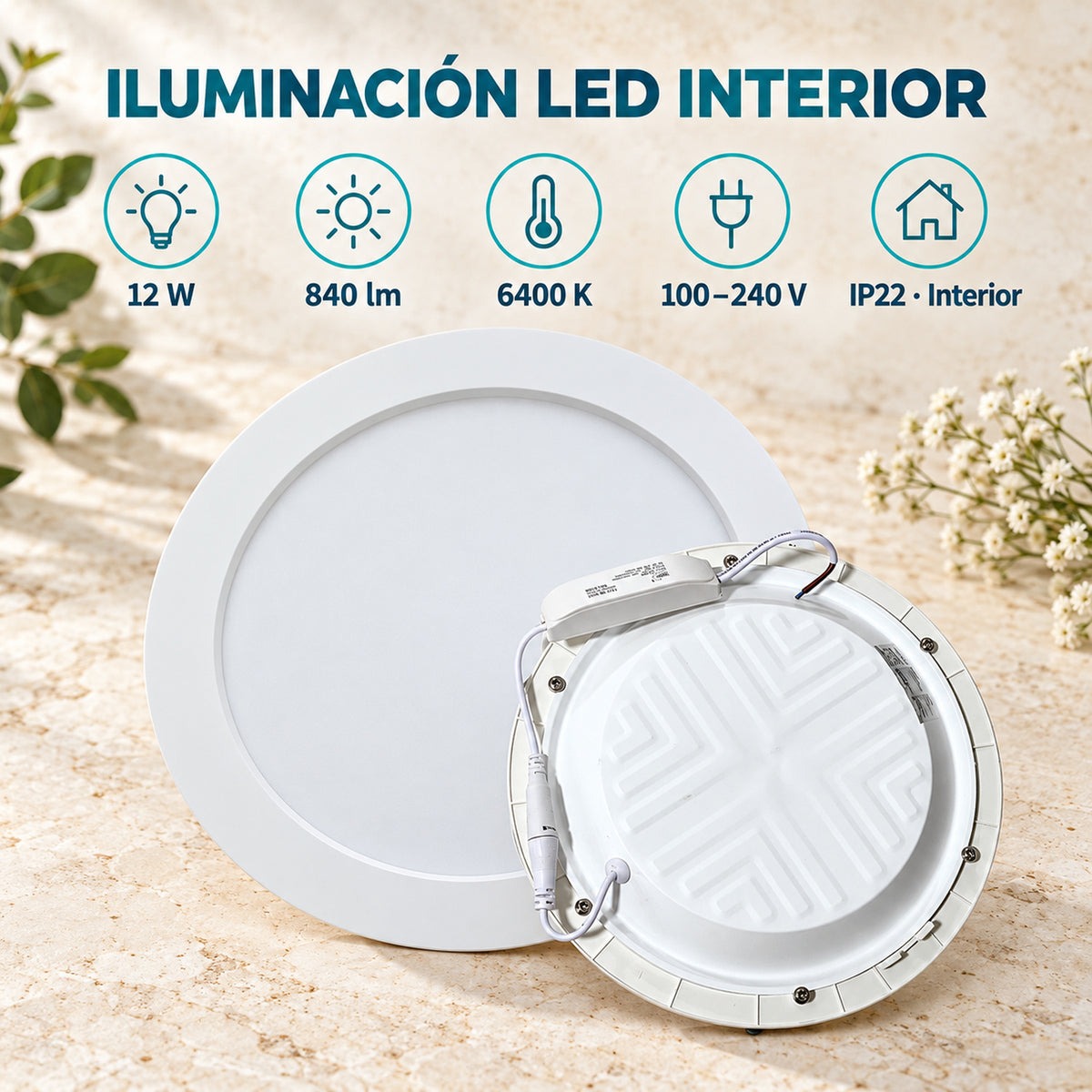 Panel LED Redondo Backlight 12 W De Empotrar De 16,5 cm — características del producto