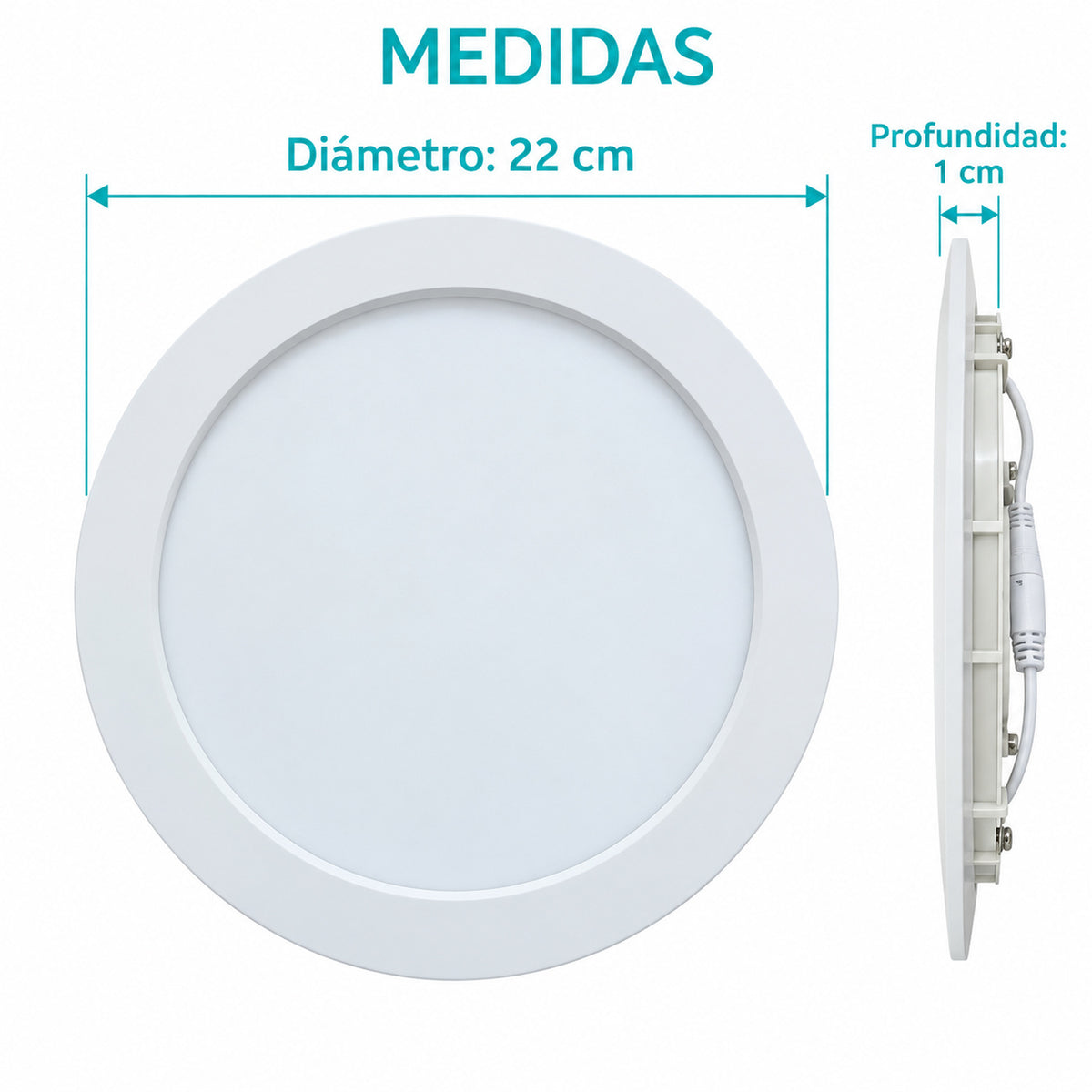 Panel LED Redondo Backlight 18 W De Empotrar De 22 cm — dimensiones del producto