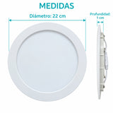 Panel LED Redondo Backlight 18 W De Empotrar De 22 cm — dimensiones del producto