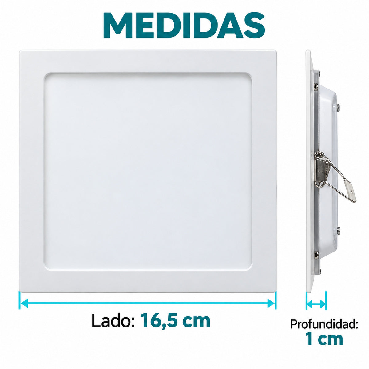 Panel LED Cuadrado Backlight 12 W De Empotrar De 16,5 cm — dimensiones del producto