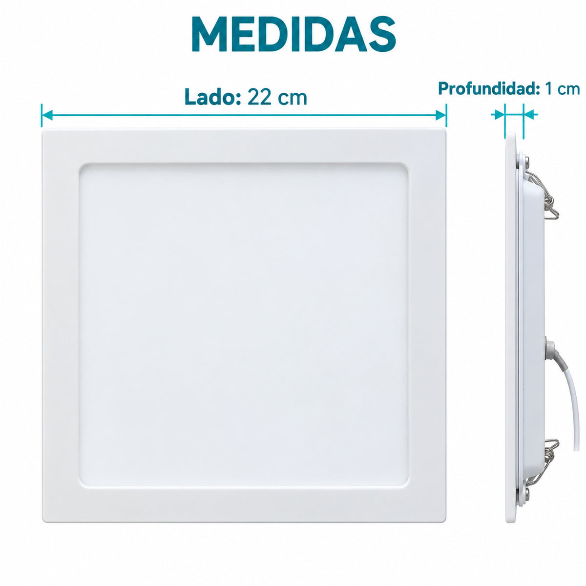 Panel LED Cuadrado Backlight 18 W De Empotrar De 22 cm — dimensiones del producto
