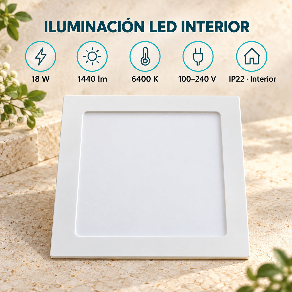 Panel LED Cuadrado Backlight 18 W De Empotrar De 22 cm — características del producto