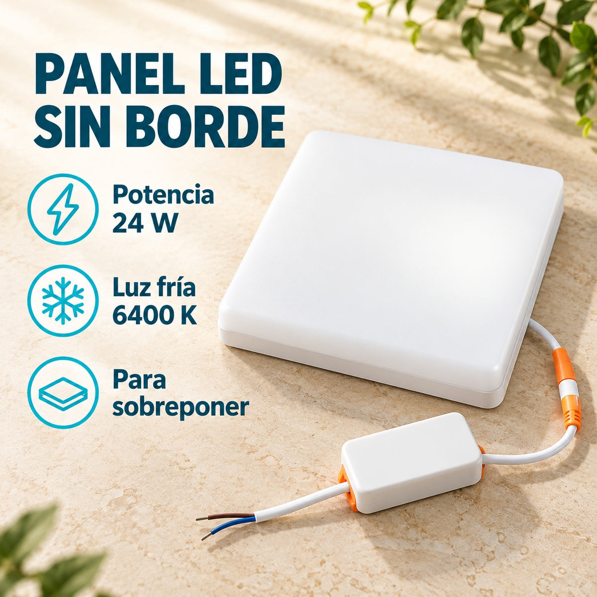 Panel LED Cuadrado Sin Borde De 24 W Luz Fría 6400 K — características
