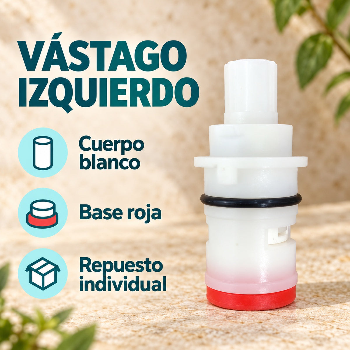 Vástago Izquierdo Para Grifería Con Base Roja — características