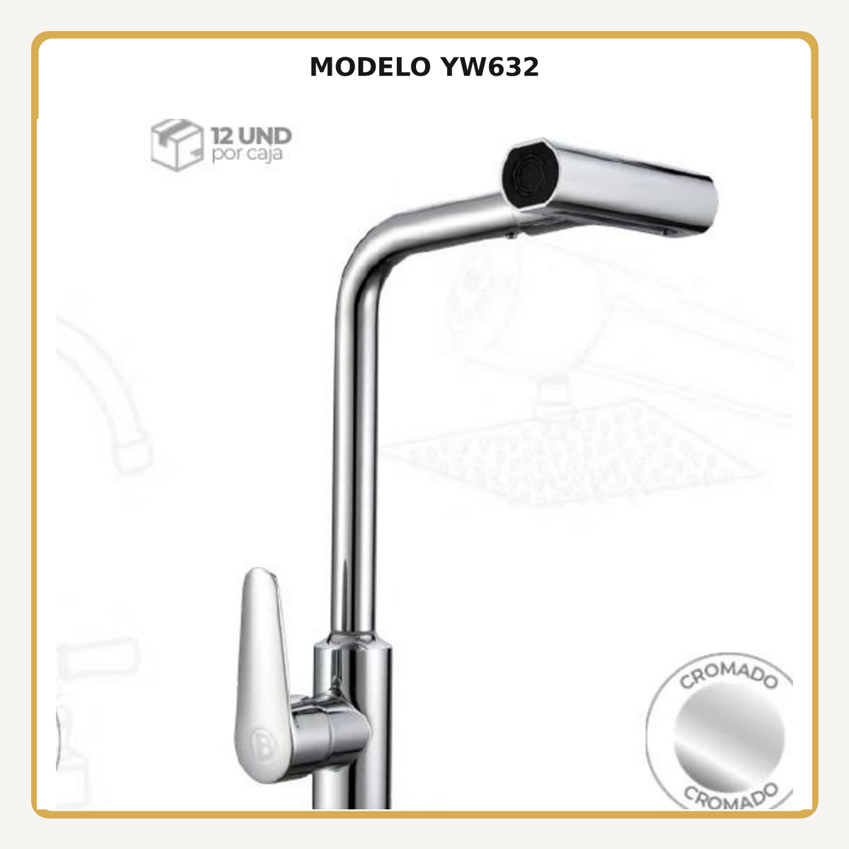 Mezclador monomando de cocina en acero inoxidable cromado de 2 chorros, vista ampliada del modelo YW632