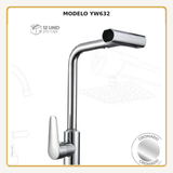 Mezclador monomando de cocina en acero inoxidable cromado de 2 chorros, vista ampliada del modelo YW632