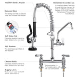 Single Hole 27" Height Commercial Kitchen Faucet Deck Mount with Pre-Rinse Sprayer, Commercial Sink Faucet with 10" Add-on Swing Spout Faucet & Spring Pull Down Sprayer for Restaurant Hotel