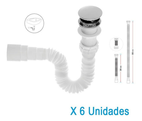 Desagüe Push Sifón Corrugado Lavamanos Universal Lujo X 6 Un